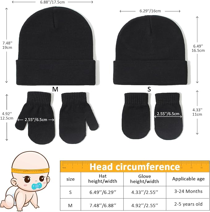 Baby Beanie Hat Gloves Set, Kids Winter Warm Knit Hat - Image 2
