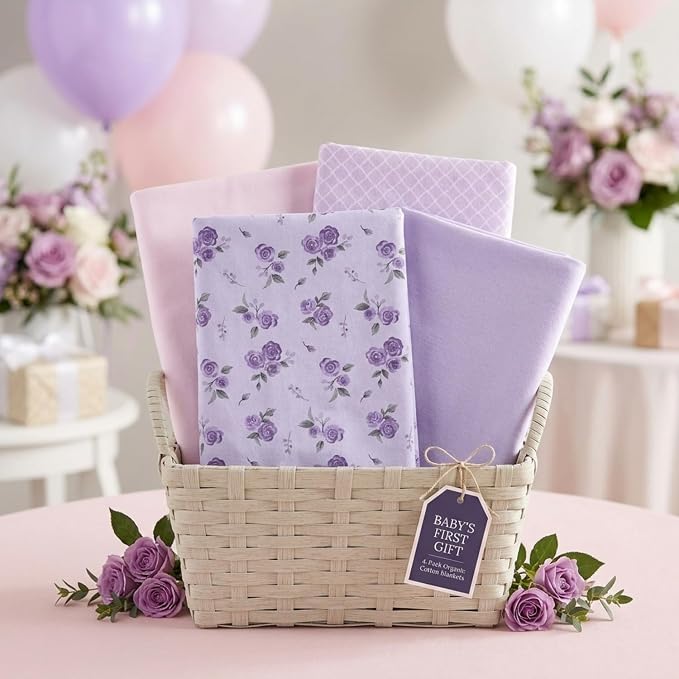 EVERYDAY KIDS 4 Pack of Soft Flannel Receiving Baby Blanket Set - Image 8