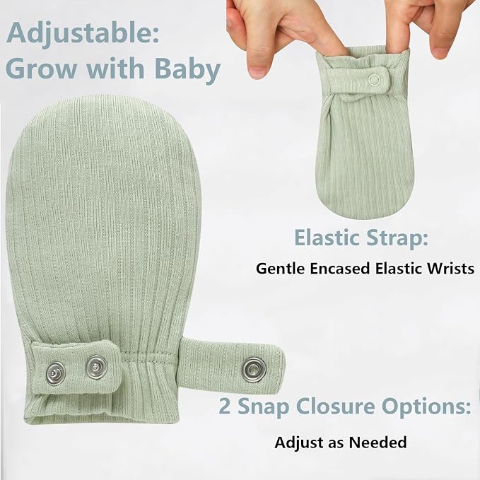 Baby Newborn No Scratch Mittens Stay On Cotton Gloves 0-12 Months | Organic - Image 3