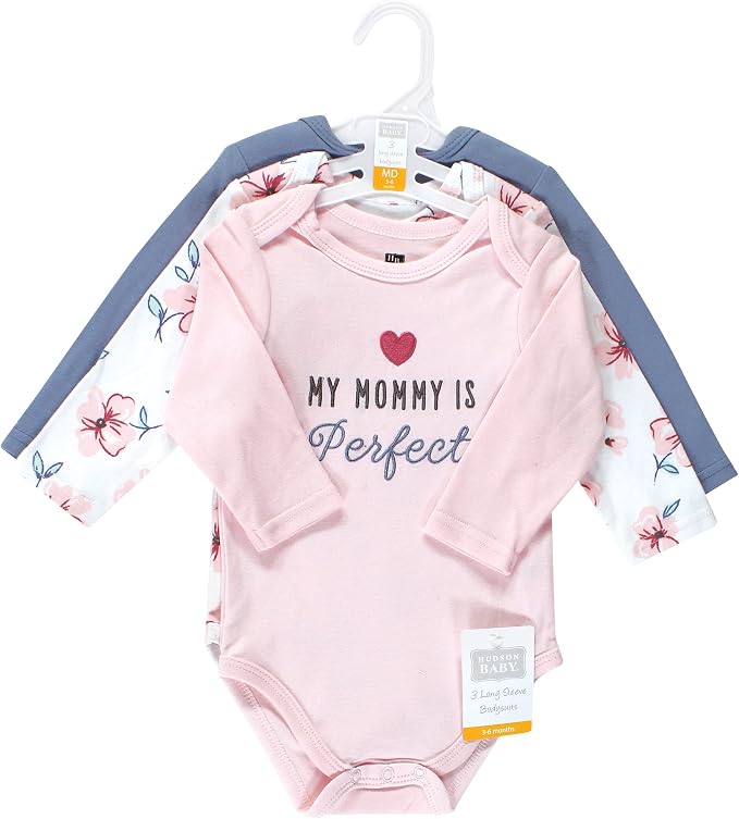 Hudson Baby Baby Girls' Cotton Long-sleeve Bodysuits 3-pack - Image 2
