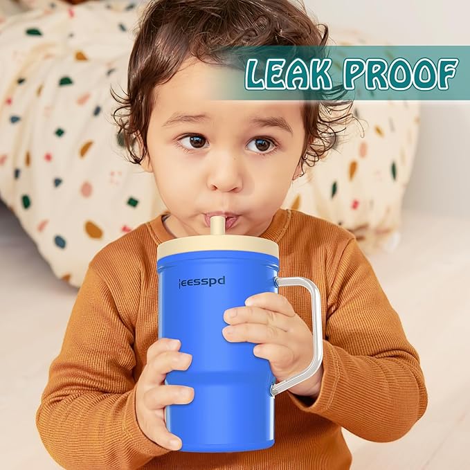 Toddler Cups – 9 oz Adorable Miniature Tumbler with Leak-Resistant Straw and Toddler-Friendly Handle, Encourages Hydration, Easy to Clean, Sippy cups for Toddlers 1-3，BPA Free silicone (Ocean)