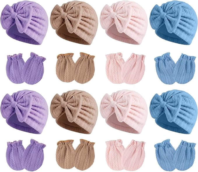 Newborn Baby Girl Hats Mittens Set Cotton by MKYSZLTSOCKS-EnjoyComfort
