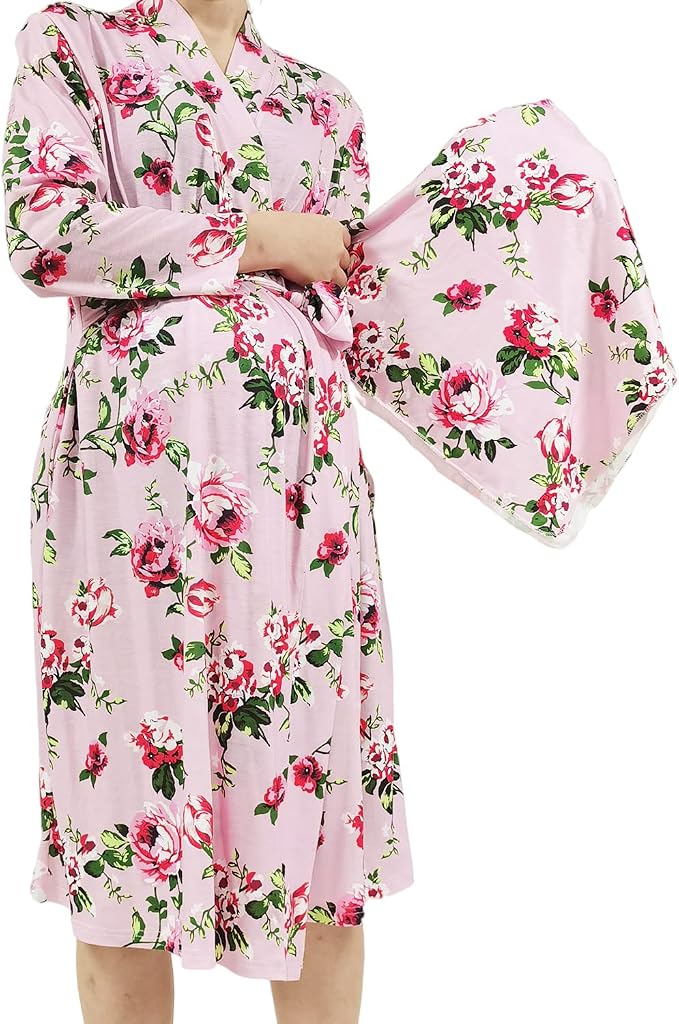 SUFEINI Maternity Robe and Matching Baby Swaddle Blanket Set, Mommy Robe - Image 7