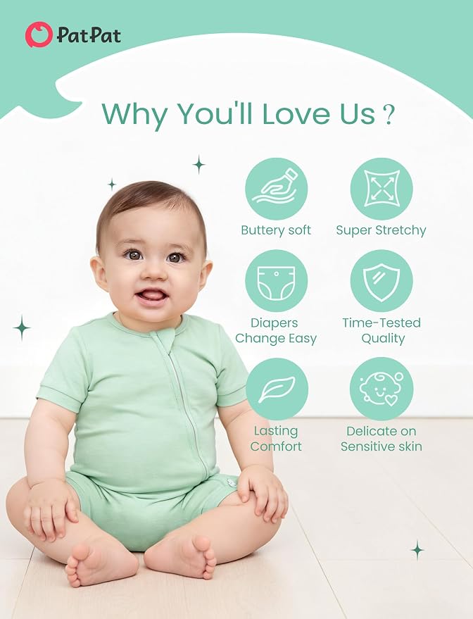 PATPAT Baby Boy and Girl Bamboo Viscose 2-Pack Romper | 2-Way Zipper, Soft and - Image 3