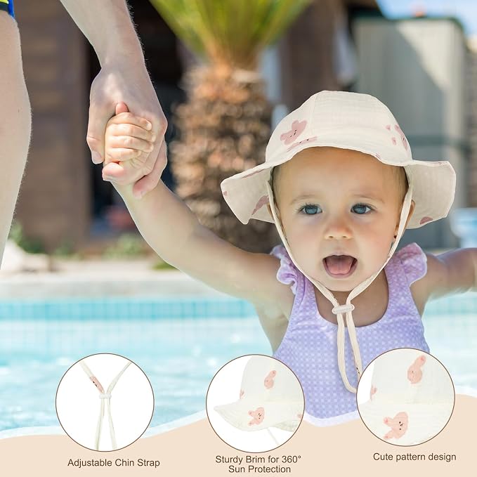 3 Pcs Baby Sun Hat Muslin, Baby Bucket Hat | UPF 50+ Sun Protection, Adjustable - Image 4