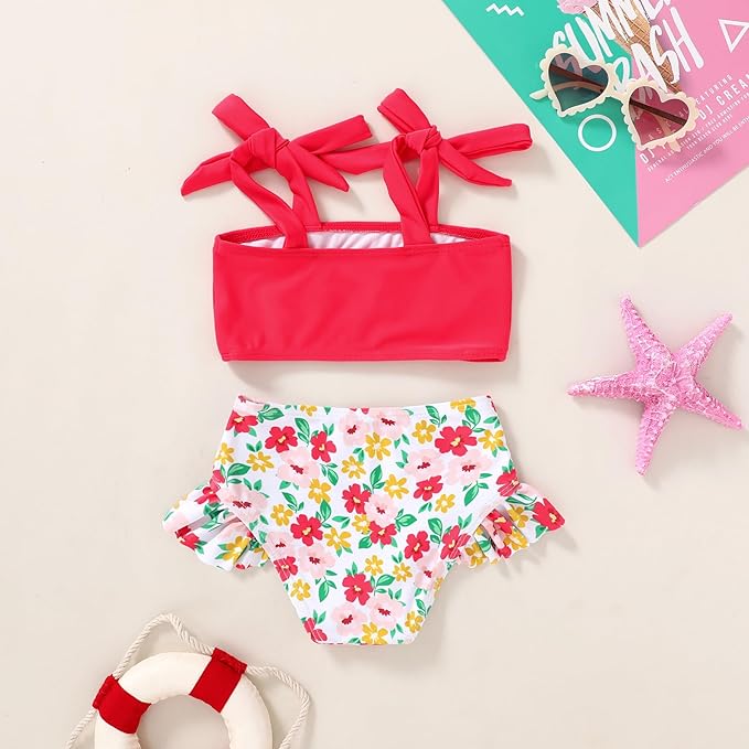 YOUNGER TREE Toddler Girls Two Pieces Swimsuit Color Block Stripe Swimwear Summer Beach Bathing Suit 18M-5T
