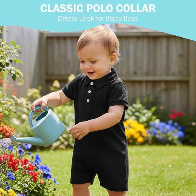 DEFAHN Baby Boy Polo Romper Short Sleeve Collared One-Piece Outfit 0-24M - Image 5