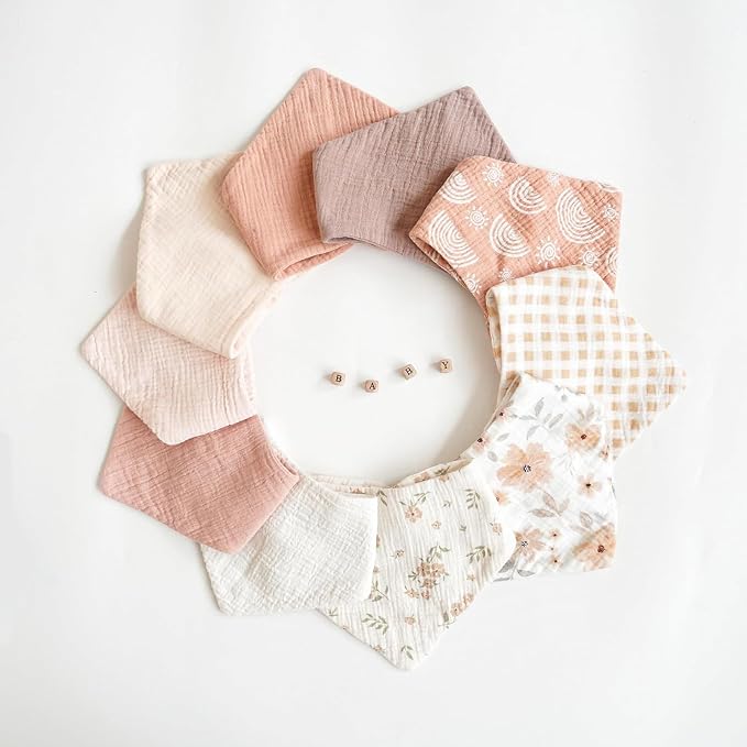 Konssy 10 Pack Baby Muslin Bandana Bibs - Image 9