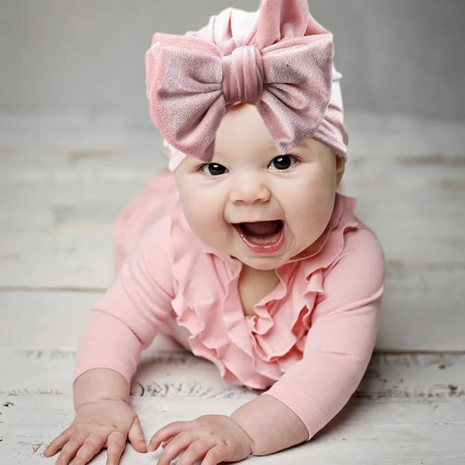Baby Girls Hair Bow Turban Hat 6PCS Set, Top Bowknot Head Wrap Beanie India Caps - Image 6