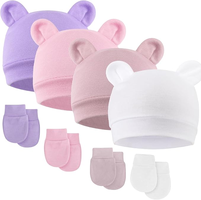 BQUBO Newborn Baby Bear Ears Hats and Mittens Sets Preemie Cotton Caps Baby Boy by DRESHOW