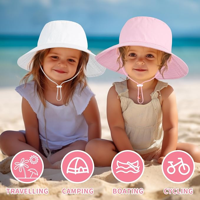 Baby Sun Hat Kids Summer Sun Protection Toddler Bucket Hat Wide Brim Adjustable - Image 3
