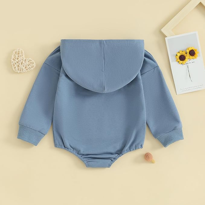 Baby Girl Boy Hooded Sweatshirt Long Sleeve Solid Color Romper Infant Baby Fall - Image 4