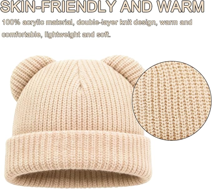 Baby Beanie Cute Toddler Winter Hat 3 Pack Soft Double Layers Knit Warm Cap - Image 2