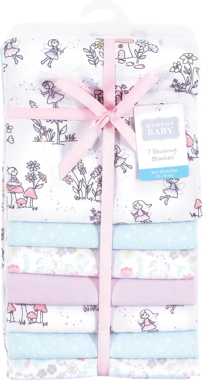Hudson Baby Unisex Baby Cotton Flannel Receiving Blankets Bundle, Garden Fairies - Image 2