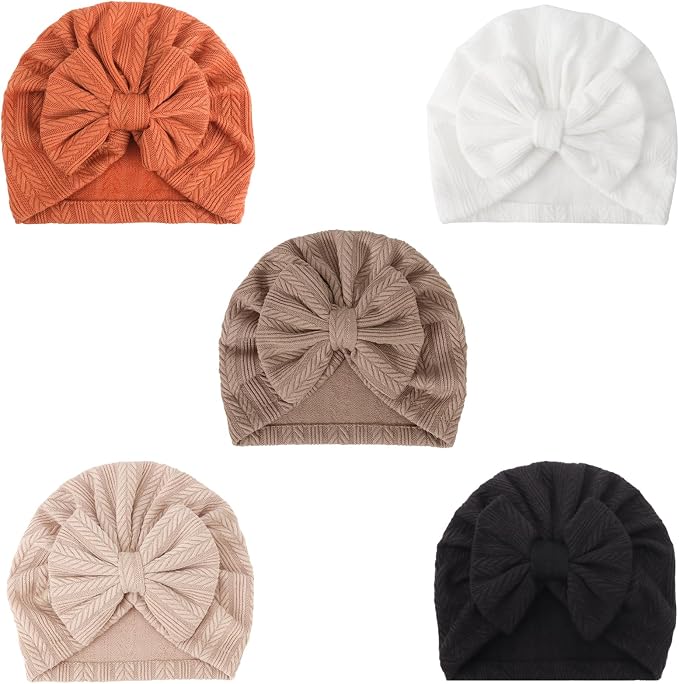 DRESHOW BQUBO 5 Pieces Newborn Baby Turban Hats Bow Baby Infant Beanie by DRESHOW