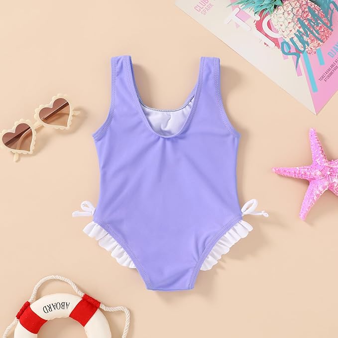 YOUNGER TREE Toddler Swimsuit Girl Cute Stripe One-Piece Ruffle Swimwear Baby Girl Bathing Suits with Bow
