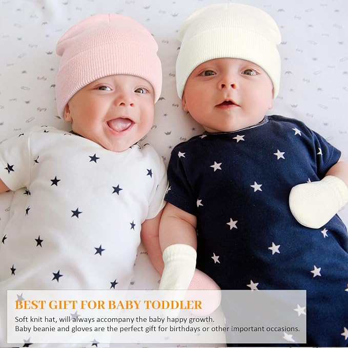 Baby Beanie Hat Gloves Set, Kids Winter Warm Knit Hat - Image 3