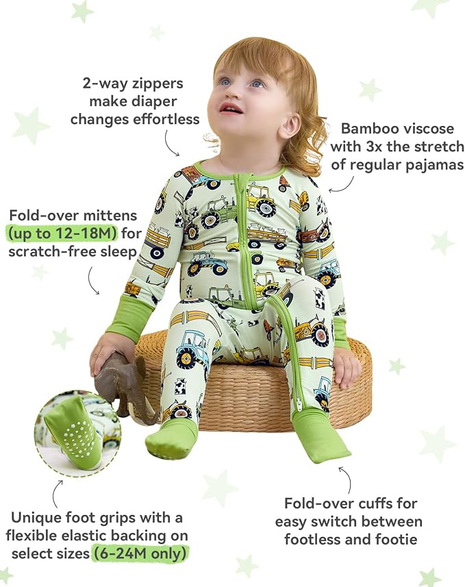 babee Reshinee Bamboo Viscose Baby Footie Pajama, Zipper Sleeper Boys Girls | - Image 2