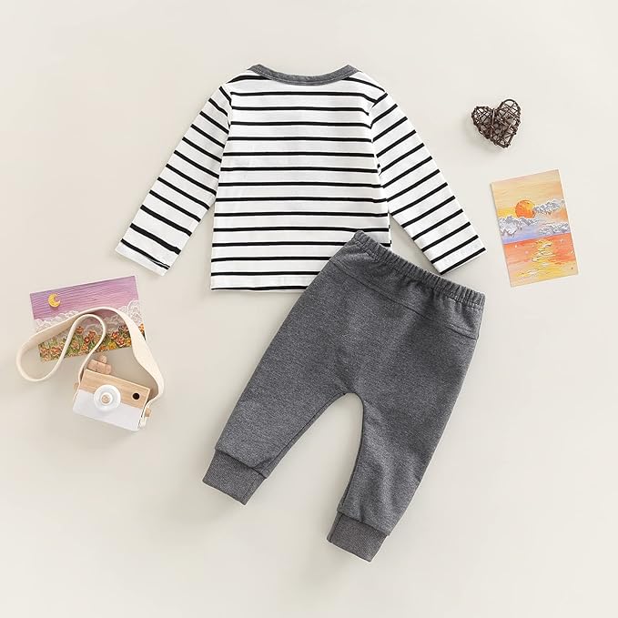 Toddler Baby Boy Clothes Solid Color Long Sleeve Crewneck Sweatshirt Top Casual Pants Set 2Pcs Fall Winter Outfits