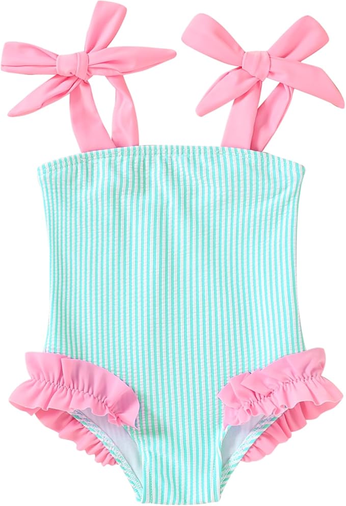 Happy Town Toddler Swimsuit Girl Solid Color Stripe One-Piece Baby Bathing Suits