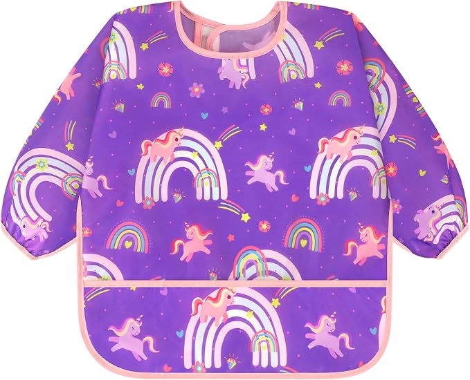 Accmor 4 Pack Long Sleeve Bibs, Baby Smock Waterproof Full Sleeved Bib - Image 2