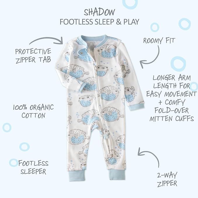 Butterblu Shadow Sleep & Play 100% Cotton Footless Two Way Zip Front PJs - Image 2