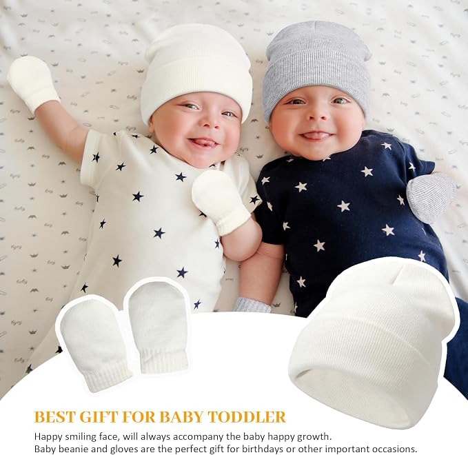 Baby Beanie Hat Gloves Set, Kids Winter Warm Knit Hat - Image 3