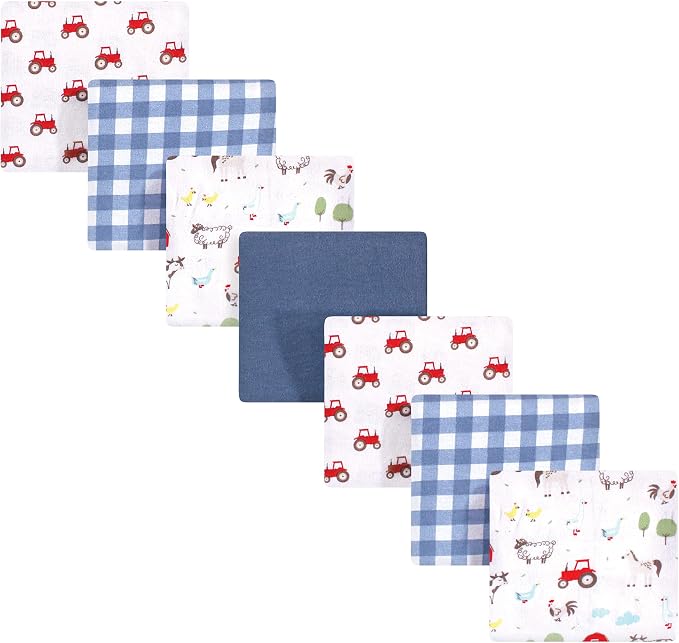 Hudson Baby Unisex Baby Cotton Flannel Receiving Blankets Bundle, Boy Farm by HudsonBaby