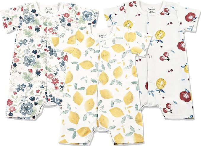 Baby Romper 3-Pack, 100% Cotton Summer Short Sleeve Outfit | Material: 100% by Unknown