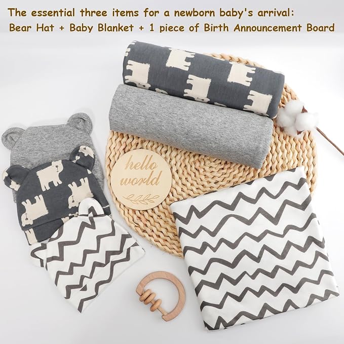 DRESHOW BQUBO Cotton Baby Swaddle Hat Set Newborn Infant Receiving Blankets - Image 7