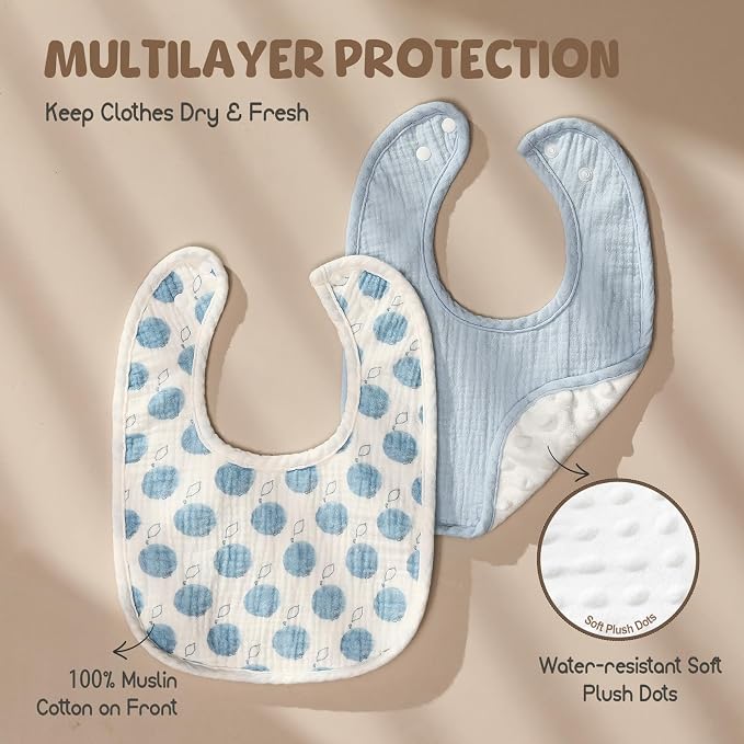 POIKSHARK 6-Pack Muslin Baby Bibs - Image 2