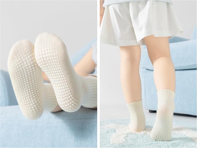 Toddler Grip Socks with Non-Slip Unisex Baby Stripe Crew Cotton Socks | Retro - Image 2