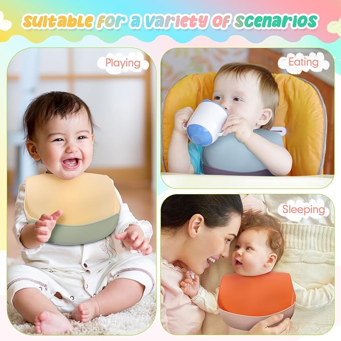 Mepase Silicone Bibs Waterproof Silicone Baby Bibs Soft Adjustable Baby Feeding - Image 7
