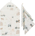 Crane Baby Hooded Towel & Washcloth Set, Charlie Farmhouse Tractor Hooded Baby Towels and Washcloths Set, Baby Bath Essentials, Washcloths for Newborn, Muslin Towel for Babies