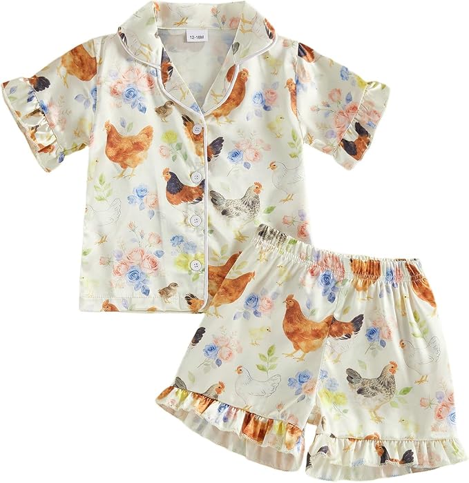 Kuriozud Toddler Baby Girl Pajamas Set Summer Floral Short Sleeve Button Down by Kuriozud
