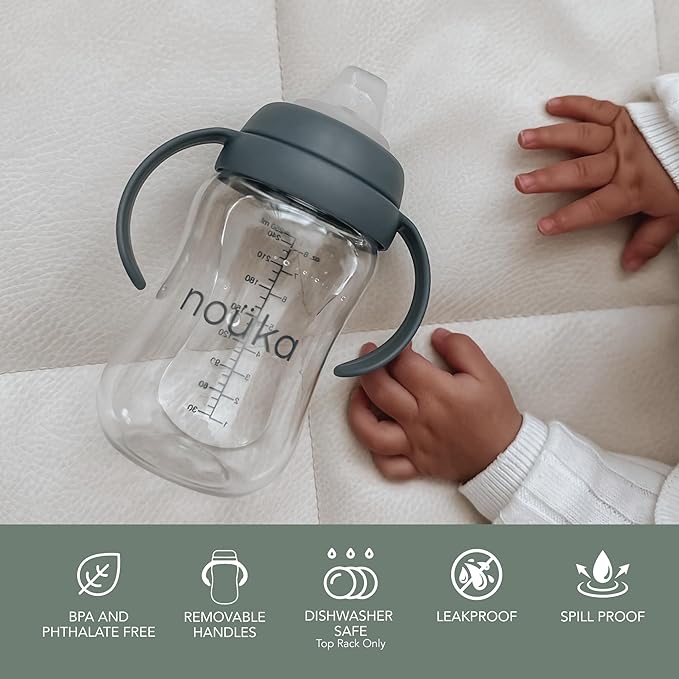 nouka Soft Spout Tritan Sippy Cup | Leak Proof and Easy Grip | Removable Handles | Bloom