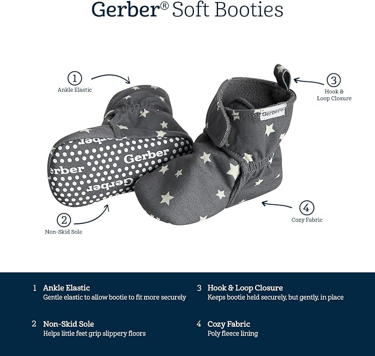 Gerber Baby Fleece Lined Wrap Fasten Non Skid Soft Slipper Booties - Image 5