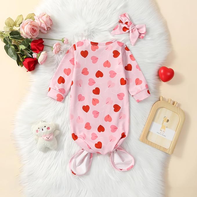 Newborn Baby Girl Floral Sleep Gown Headband Sleepwear Outfit - Image 2