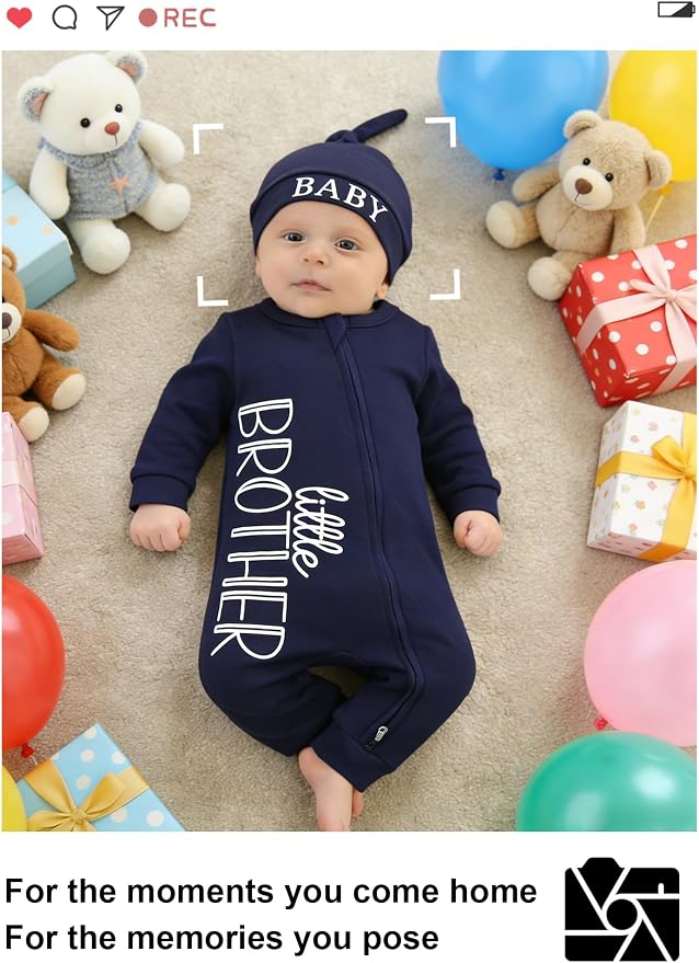 Babymine 100% Cotton 2-Way Zipper Little Brother Newborn Outfit 0-3 Months | - Image 5