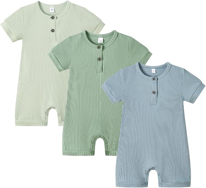 Bafeicao Baby Boy Girl 2/3 Pack Solid Romper Ribbed Short/Long Sleeve | by Bafeicao