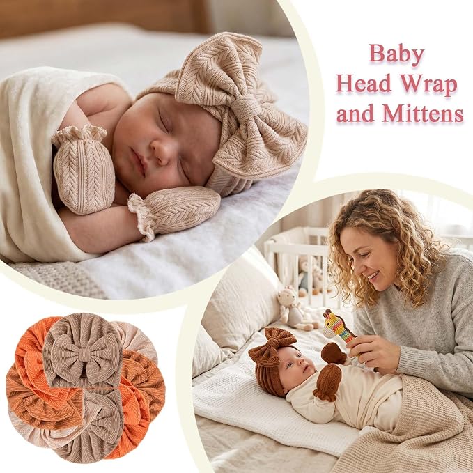Newborn Baby Girl Hats Mittens Set Cotton - Image 3