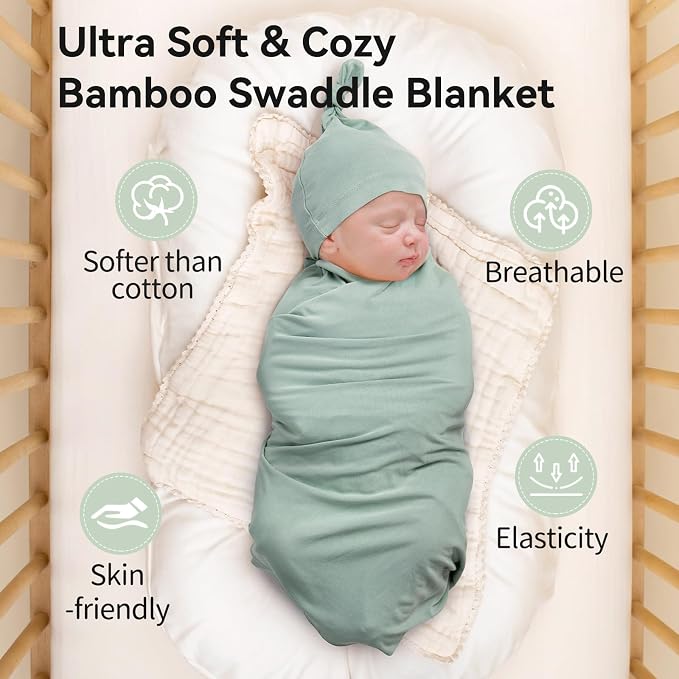BubblePanda Rayon Made from Bamboo Newborn Swaddle Blankets 47"x47" 2-Packs | - Image 3