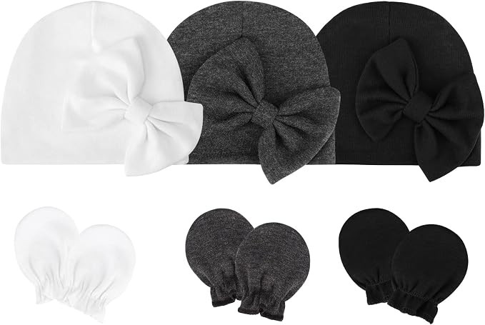 BQUBO Newborn Girls Hats Baby Hat and Mittens Set Infant Caps Bow Hospital - Image 2