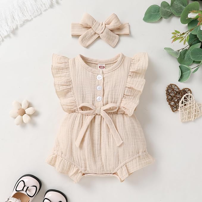 YOUNGER TREE Toddler Baby Girl Ruffled Sleeveless Romper Casual Summer Jumpsuit - Image 2