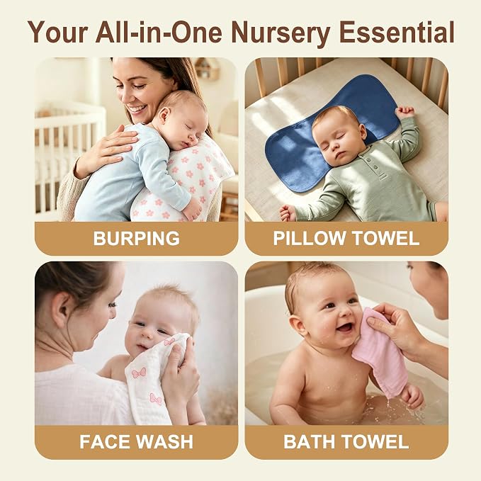 Baby Burp Cloths 8-Pack, Waterproof Burping Cloths, 4-Layer Super Absorbent & - Image 4
