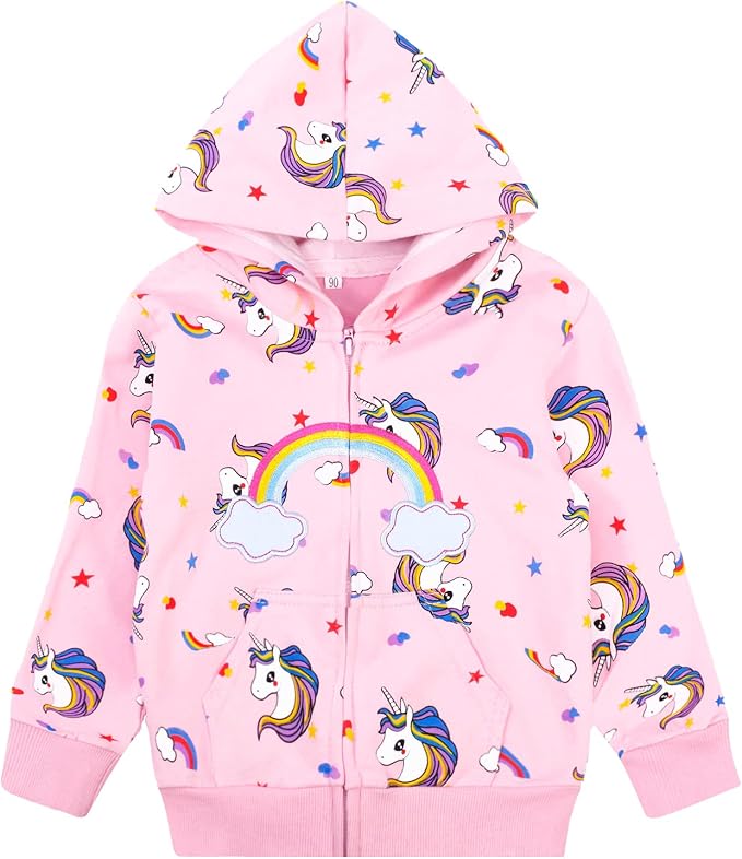 Baby Girl Zip-up Jacket Rainbow Unicorn Cotton Hoodie Sweatshirt Toddler Fall by Popshion