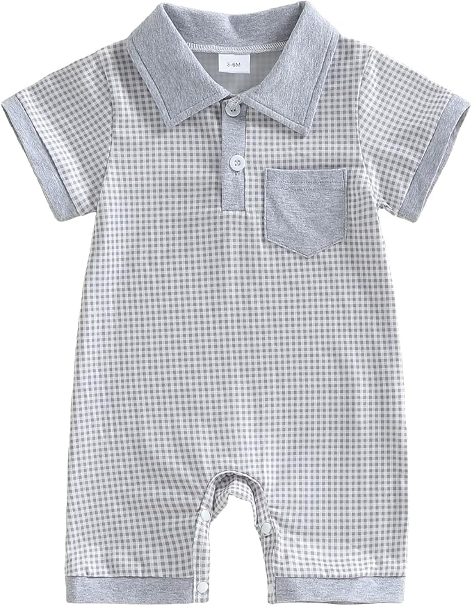 FOCUSNORM Newborn Baby Boy Summer Clothes Short Sleeve Lapel Jumpsuit Collar by FOCUSNORM