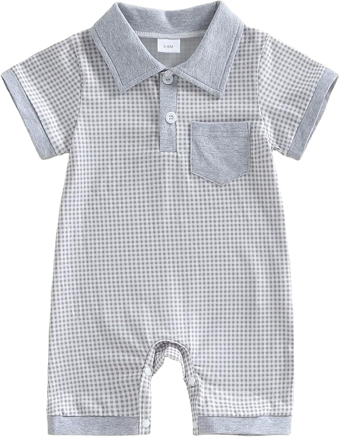 FOCUSNORM Newborn Baby Boy Summer Clothes Short Sleeve Lapel Jumpsuit Collar by FOCUSNORM