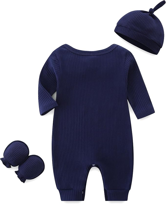 Baby Romper with Baby Mittens & Newborn Hats Footless Long Sleeve - Image 2