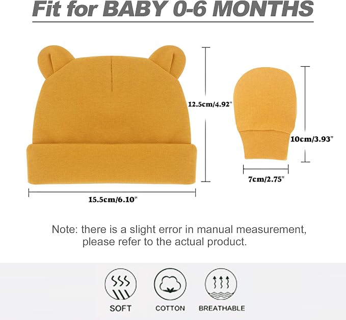 UTTPLL Newborn Hats Mittens Set Toddler Girls Boys Cotton Nursery Hospital - Image 6